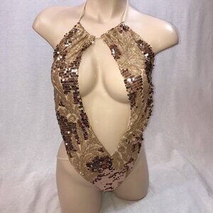 Gold Sequence Size Medium Bodysuit Sexy Long